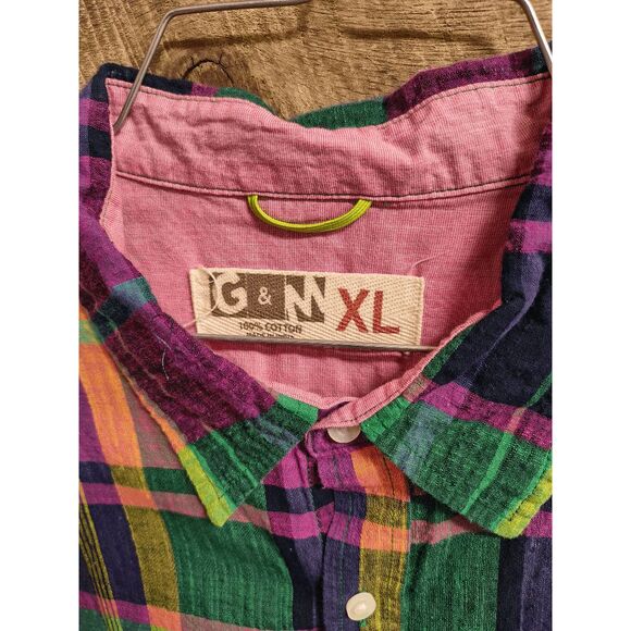 G&M Men's Short Sleeve XL Button Down Multicolor Plaid Collared Shirt - Picture 3 of 3